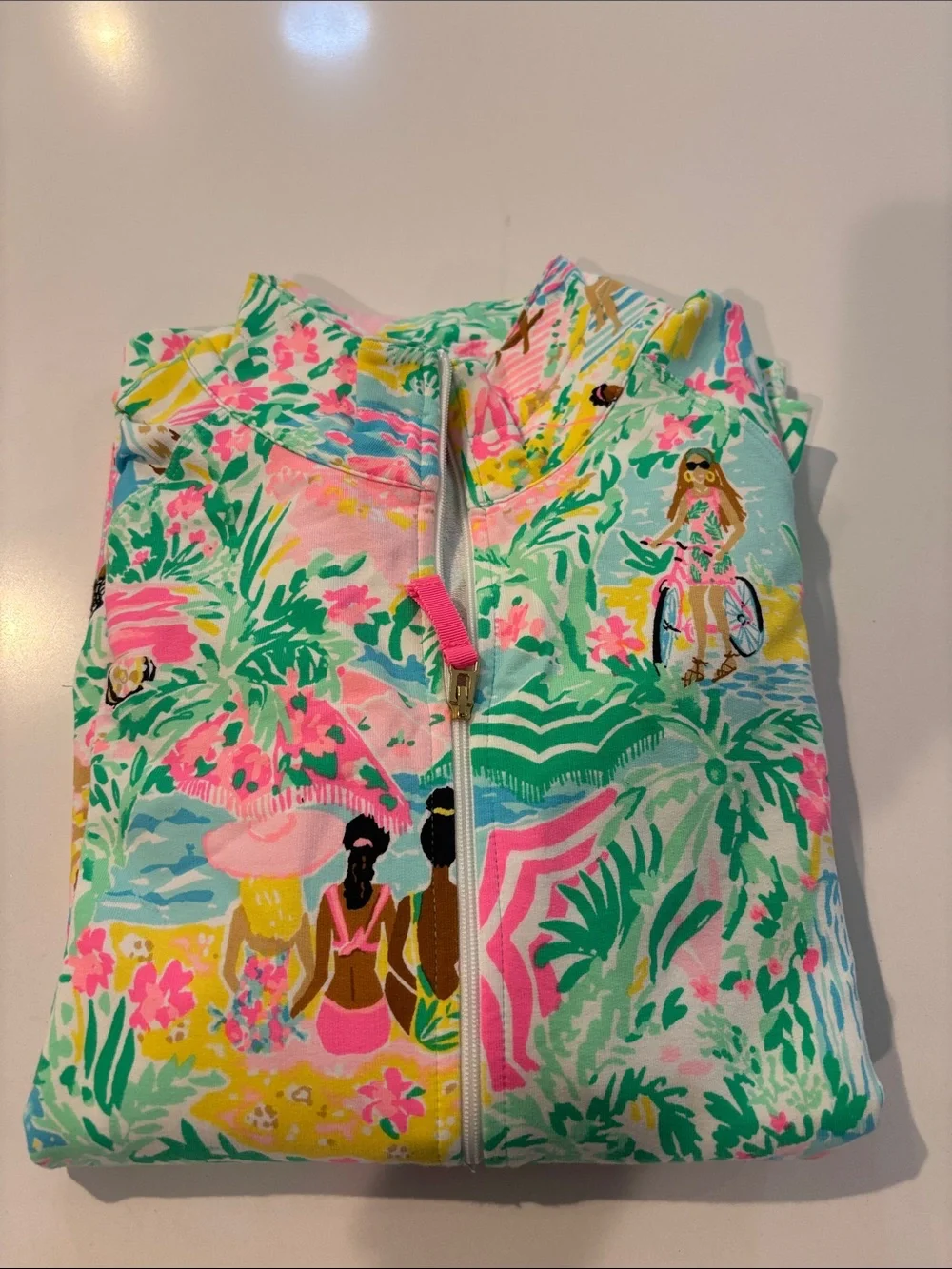 Lilly Pulitzer Tropical Print Quarter-Zip Pullover/Cover Up Jacket - Pink & Aqua